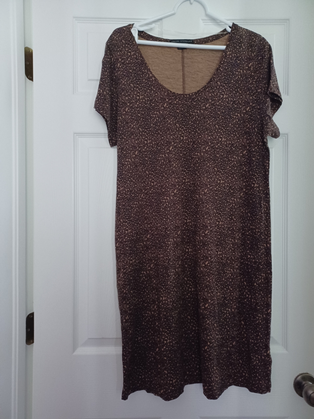 Social Standard Womens Size XL Brown Leopard Print Scoop Neck Dress